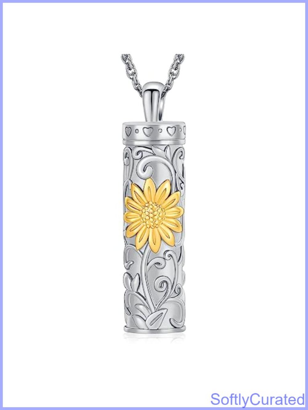 Cylinder Urn Necklace for Ashes Sunflower Cremation Jewelry Vial Memorial